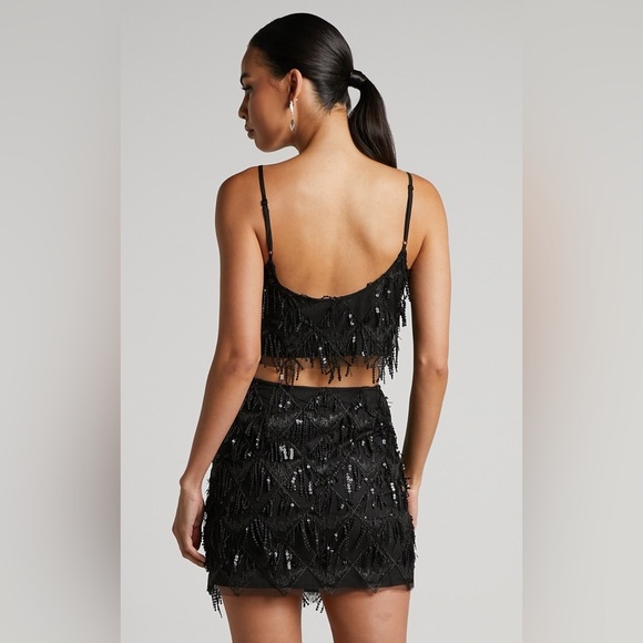 Showpo. Khrizza Sequin Diamond Mesh Black Costume/Party Mini Skirt size 14 - Picture 2 of 11